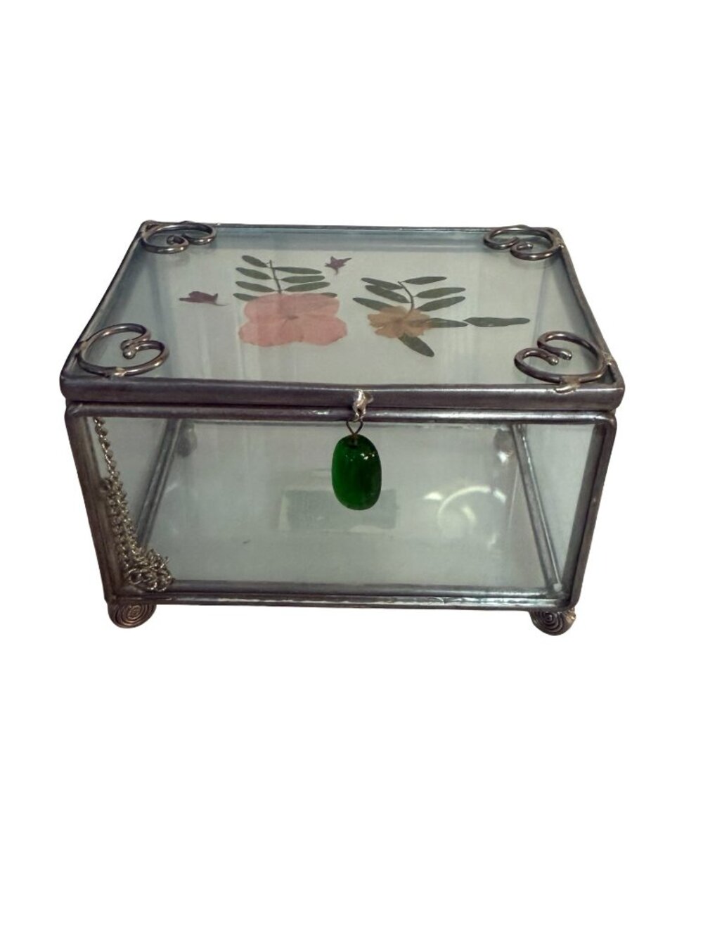 Sonoma Home Goods Pressed Flower Glass Trinket Jewelry Box New in Box